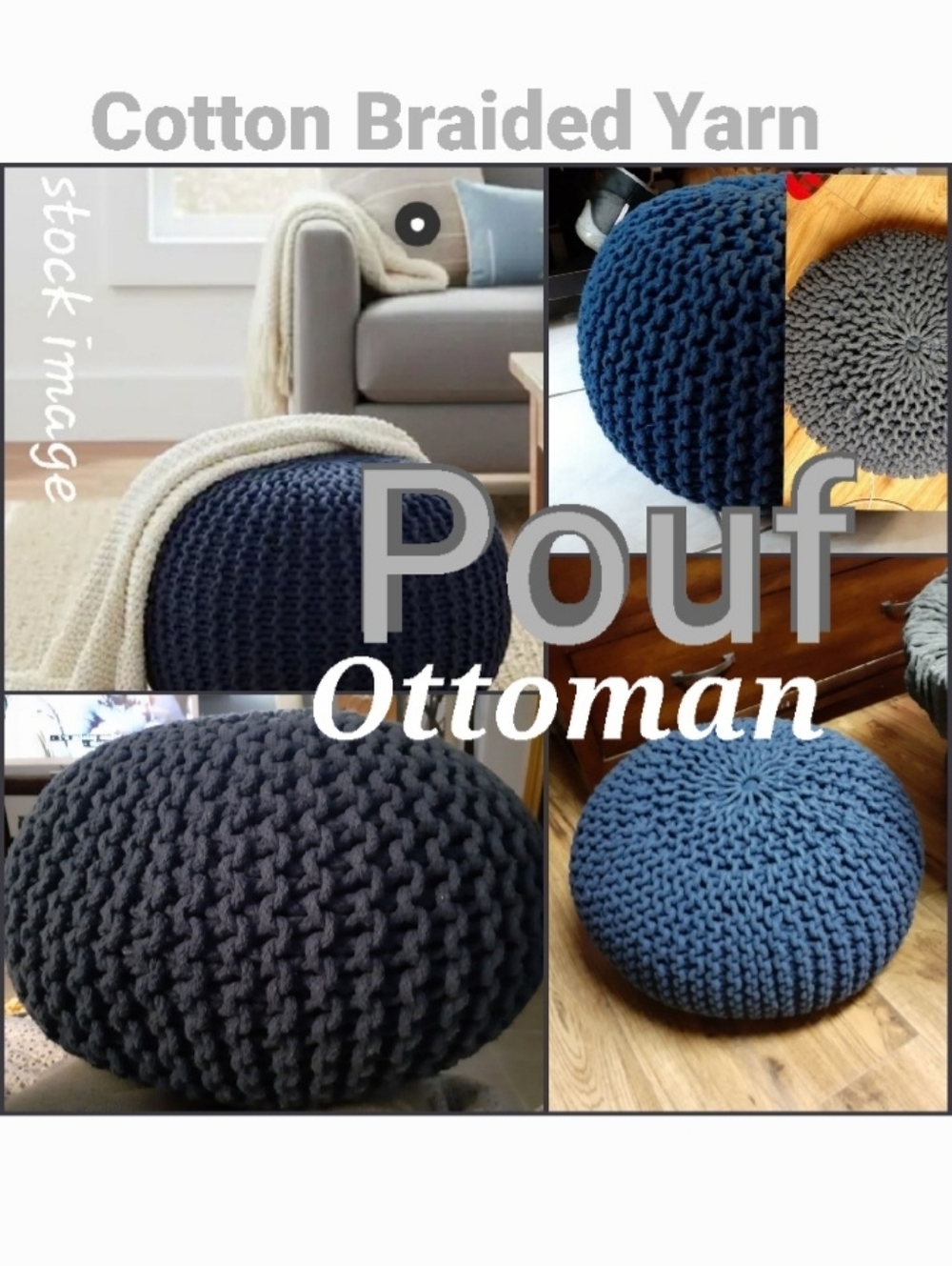 Pouf Ottoman of Cotton Braided Yarn